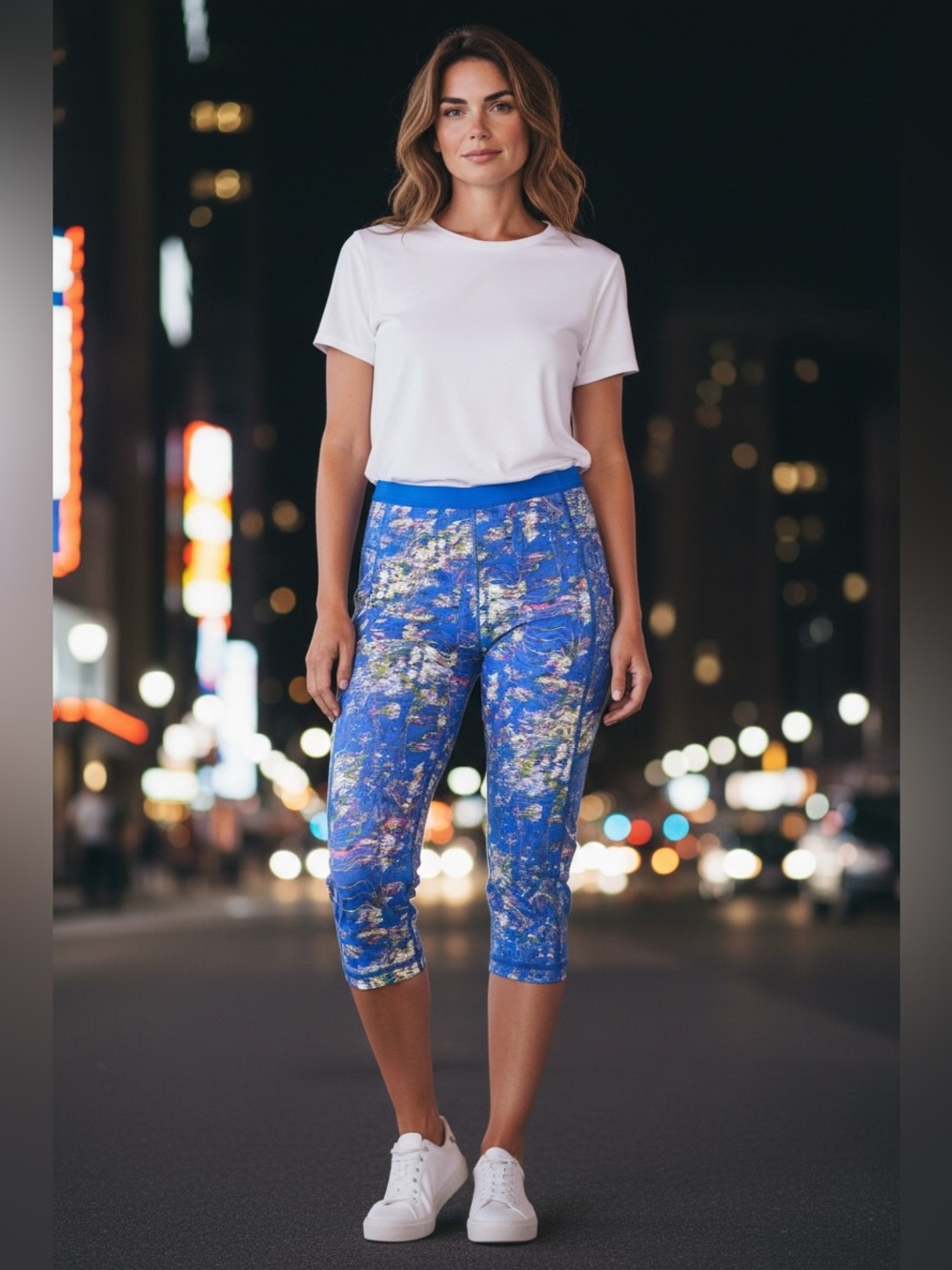 Lululemon Cropped Leggings Size 10 Blue Abstract Print Workout Yoga Capris